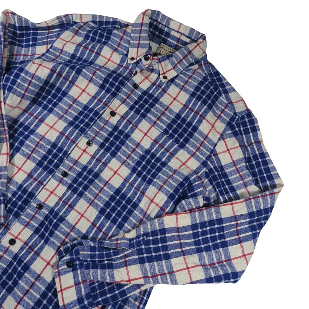 L.L. Bean Shirt Mens L Tall Blue Plaid Flannel Button Down 100% Cotton LS